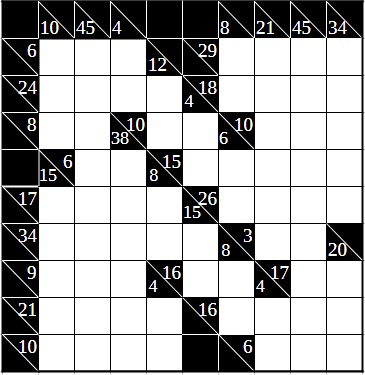 An example of a Kakuro with size 10 x 10